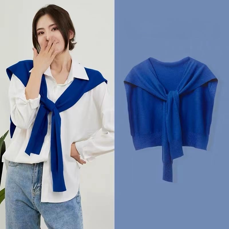 WaJuemy Sweater Shawl Wraps for Women Sweater Knitted Knotted Shawls Travel Casual Scarf Cape Shoulder Tops Fashion Wrap - color: Blue