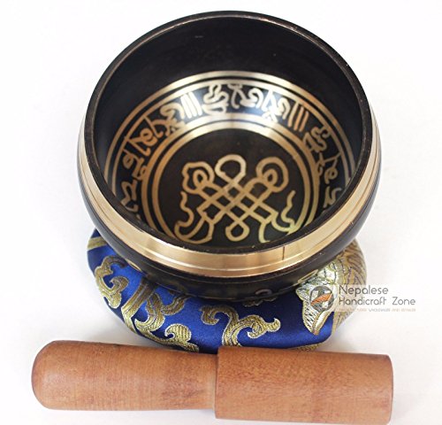 Color Singing Bowl Set with free stick and cushion by Nepalese Handicraft Zone (Black Style 2) - color: Black Style 2