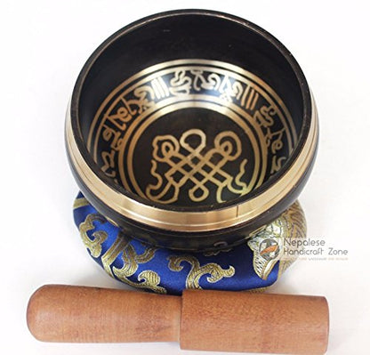Color Singing Bowl Set with free stick and cushion by Nepalese Handicraft Zone (Black Style 2) - color: Black Style 2