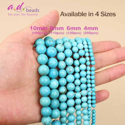 AD Beads 8mm Natural Round Loose Beads 110 Pieces, for Making 108 Mala Prayer Beads Necklace, Bracelet & Yoga Meditation, Jewelry Design （Blue Turquoise） - color: Blue Turquoise, size: 8mm-110pcs