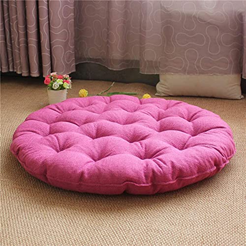 Japanese Round Futon,Large Linen Tatami Floor Pillow,Thicken Tufted Cotton Seat Cushion,Solid Color Floor Cushion,Yoga Meditation Cushion Balcony Outdoor(Size:65x65cm(26x26inch),Color:Rose) - color: Rose, size: 65x65cm(26x26inch)