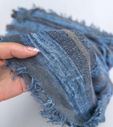Artistic Retro Cotton And Linen Scarf, Plain Tie Dye Gradient Autumn And Winter New Soft Cotton Shawl - color: Blue
