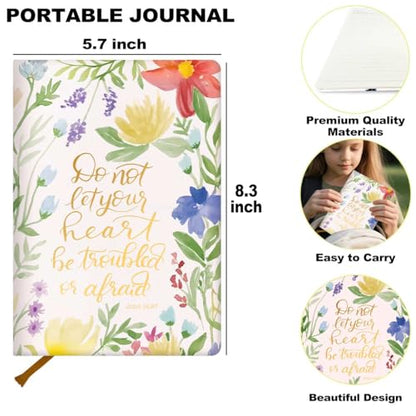Inspirational Bible Verse Lined Journal Notebook for Women Men, 200 Pages A5 Hardcover Leather Journals for Writing & Note Taking, Floral Christian College Ruled Notebook Diary Notepad, 5.8"×8.3" - color: Multi 1308