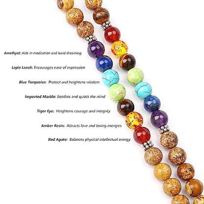 108 Mala Beads Necklace 7 Chakra Tree of Life Pendant Prayer Buddha Bracelets Healing Stone Yoga Men Women Jewelry - color: Stones Tibetan Jasper