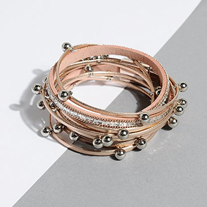Artilady Leather Wrap Bracelets for Women - Pearl Bracelets Handmade Clasp Bangle Bracelet with Beads Jewelry Gift for Women and Mother - style: Rose Gold