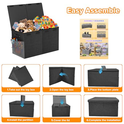 Large Toy Box Chest, Collapsible Sturdy Toy Storage Organizer Boxes Bins Baskets Dinosaur Kids Toy Chest Bin with Lids for Boys Girls Living Room Playroom Bedroom Nursery 25"x14"x16" Black - color: Black－2