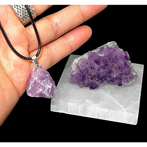 Set of 3 Meditation and Healing Kit Amethyst rough necklace,Amethyst,Selenite Plate 3"
