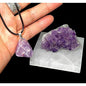 Set of 3 Meditation and Healing Kit Amethyst rough necklace,Amethyst,Selenite Plate 3"