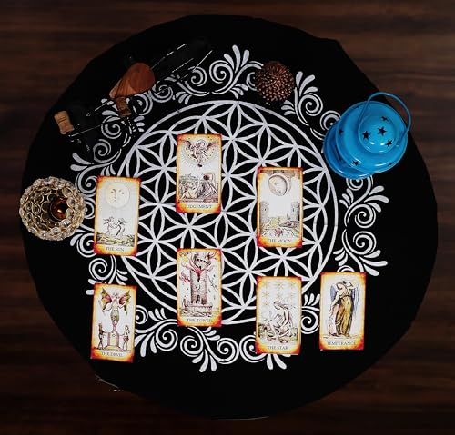Indian Consigners Altar Cloth Flower of Life Witchcraft Alter Tarot Spread Top Cloth Wiccan Square Spiritual 18 by 18 Sacred (Flower of Life Gold Silver) - color: Flower of Life Gold Silver