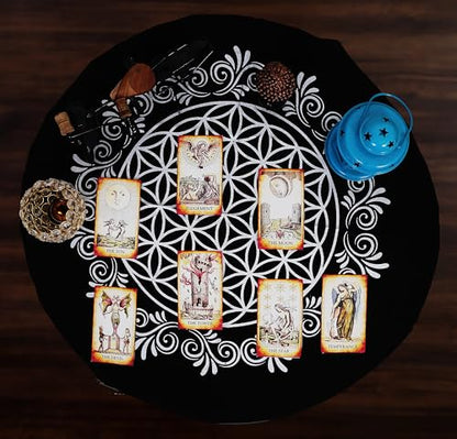 Indian Consigners Altar Cloth Flower of Life Witchcraft Alter Tarot Spread Top Cloth Wiccan Square Spiritual 18 by 18 Sacred (Flower of Life Gold Silver) - color: Flower of Life Gold Silver