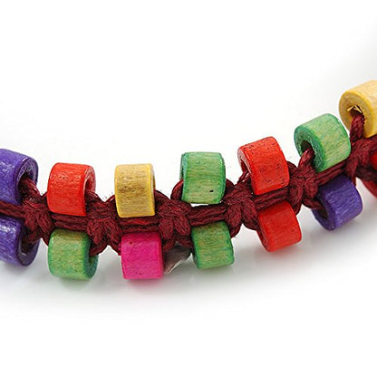Avalaya Multicoloured Wood Bead Friendship Bracelet With Dark Red Cord - Adjustable