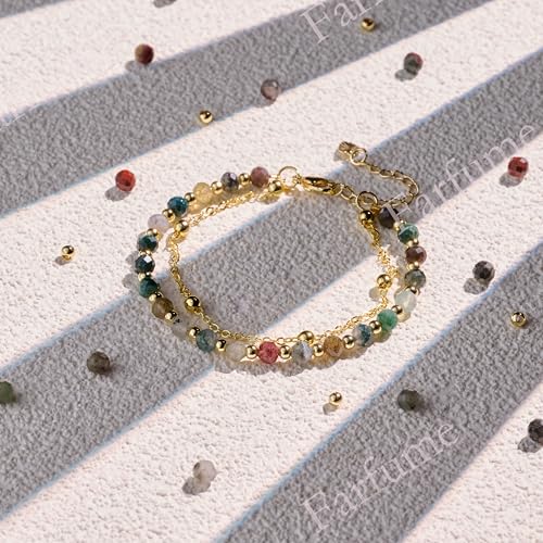 Farfume Crystal Bracelet Beaded Bracelets 4mm Natural Stone Beads Gemstone Handmade Jewelry Gift for Women - color: African Bloodstone-Courage & Vitality