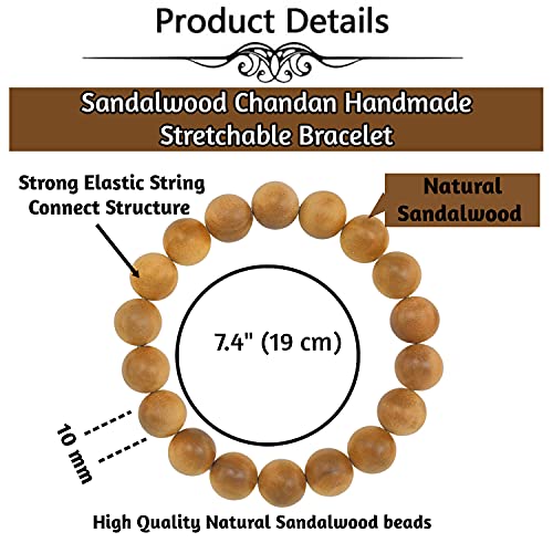 Sandalwood Bracelet for Women Men Buddhist Prayer Strand Chandan Bracelet Handmade Stretchable Elastic Sandalwood Beaded Wristbands for Yoga Meditation - style: 10mm Beads