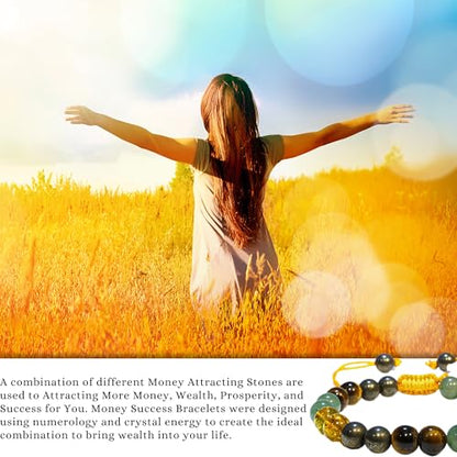 ANAYA AGATE Energy Protection Crystal Handmade Adjustable Bead Bracelet Perfect for Men, Women’s Christmas Gift - Gemstone Healing Stretch Bracelet Pulsera Para Hombre Mujer Stocking Stuffer - color: Money Wealth