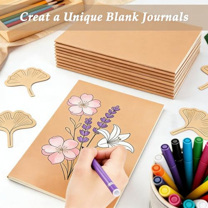 Kraft Notebooks Bulk, Blank Journals Notebook for Office, Unlined Composition Notebook for Kids, Student, Sketchbooks and Journaling Notebooks for Work, School & 60 Pages&A5&Mini Size(2Pack 8.3"×5.5", 3Pack 7.4"×4")