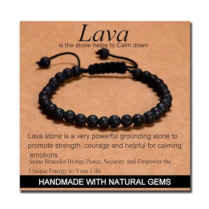 MASSIVE BEADS Handmade Yoga Natural Stone Crystal Healing Power Energy Gifts for Unisex Adult Bracelet Macrame Adjustable - color: Black Lava(Calm), size: 6mm