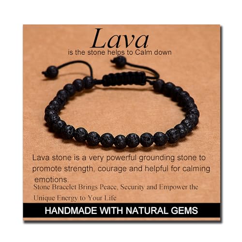 MASSIVE BEADS Handmade Yoga Natural Stone Crystal Healing Power Energy Gifts for Unisex Adult Bracelet Macrame Adjustable - color: Black Lava(Calm), size: 6mm