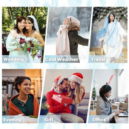TwoYek Womens Scarf Pashmina Shawls and Wraps for Evening Dress Wedding Bridesmaid Gift - color: Light Blue