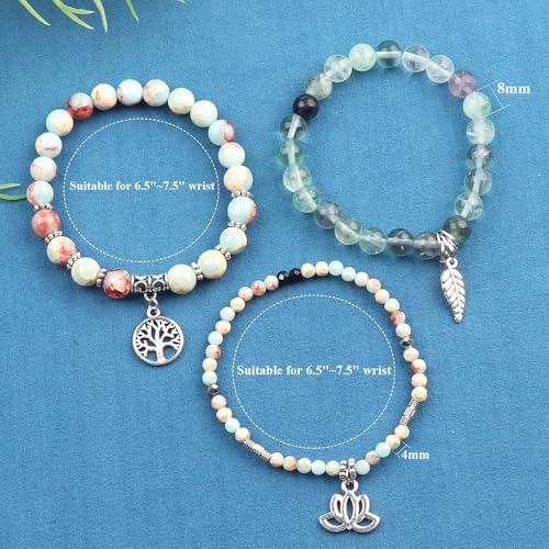 Tree of Life Yoga Healing Stone Bracelets,Multilayer Lotus Chakra Stone Reiki Bracelet Sets,Anxiety Crystal Natural Stone,for Women Stress Relief - style: Shoushan Stone+Fluorite