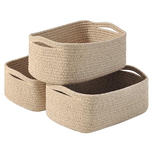 ICERZCZ Small Baskets for Organizing, Woven Storage Baskets for Shelves, Small Rope Basket for Storage, Decorative Little Baskets for Gifts Empty, 13"×8.5"×5.1" (3 Packs) Brown - color: Brown, size: 13"×8.5"×5.1"