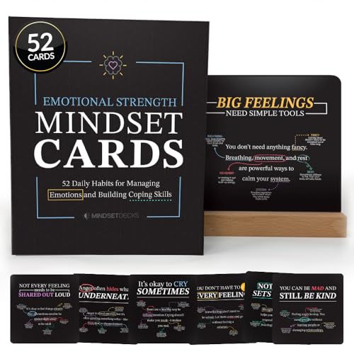 Emotional Strength Mindset Cards – 52 Daily Coping Skills & Emotional Regulation Habits – Stress & Feelings Management Cards for Kids, Teens & Adults – Gift for Parents, Teachers & Counselors