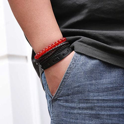 HZMAN Wrap Bracelets Men Women, Hemp Cords Wood Beads Ethnic Tribal Bracelets, Leather Wristbands - style: Red Onyx Stone