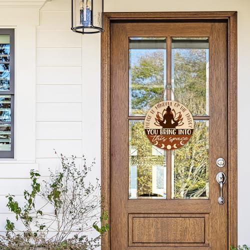 Positive Energy Buddha Front Door Sign, Meditation Room Zen Den Wood Door Hanger Decor, Spiritual Wooden Wreath Indoor Yoga Studio Spa Therapy Wall Hanging Decoration Meditation Accessories Gifts