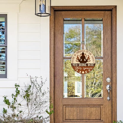 Positive Energy Buddha Front Door Sign, Meditation Room Zen Den Wood Door Hanger Decor, Spiritual Wooden Wreath Indoor Yoga Studio Spa Therapy Wall Hanging Decoration Meditation Accessories Gifts