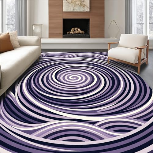 Design&I Low Pile Flatwoven Area Rug 4x6, Zen Sanctuary Meditation Talisman, Machine Washable, Stain Resistant Indoor Rug for Living Room, Bedroom, Non Slip(Purple, 4x6) - color: Purple/Pattern 2, size: 4' x 6' (Rectangular)