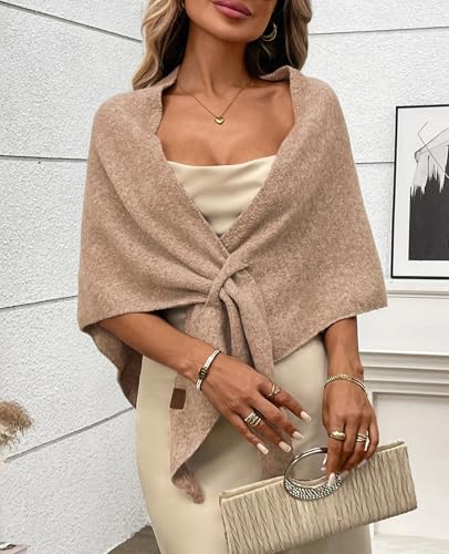 Women's Pashmina Shawl Wraps for Evening Dresses Wedding Bridal Open Front Poncho Cape Soft Large Scarf - color: Camel