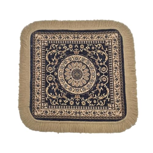 Soft Chenille Prayer Mat | 1.5x1.5 Feet Traditional Mandala Floral Pooja Aasan with Golden Fringes | Multipurpose Square Rug for Meditation, Yoga, Puja Room & Home (Pack of 2, Grey) - color: Grey, size: 1.5x1.5 Feet