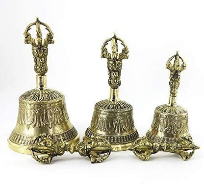 Tibetan Buddhist Meditation Bell And Dorje Set, Tibetan Buddhist Meditation Bell And Dorje Set Of Brass Hand Bells For Meditation, Prayer, Reiki, Wakefulness, Concentration, Healing(Size:6.8inch) - size: 6.8inch