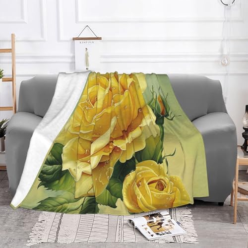 Yellow Rose Prints Throw Blanket (320g Flannel) Anti-Pilling Warm Fuzzy Blankets for Bed Sofa Couch Travel 40x30 Inch - color: Yellow Rose, size: 40x30 Inch