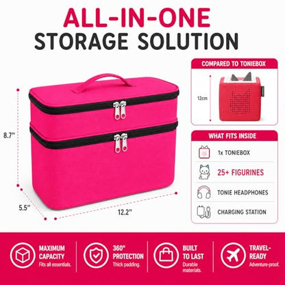 Bevegekos Carrying Storage Travel Bag for Toniebox 2 Starter Set, for 25+ Tonie Figures, Charging Station & Headphone, Case Only (Large, Rosy Red) - color: Rosy Red