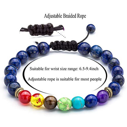 Men Women 8mm Lava Rock Beads Chakra Bracelet Braided Rope Natural Stone Yoga Bracelet Bangle - color: Lapis lazul-21004