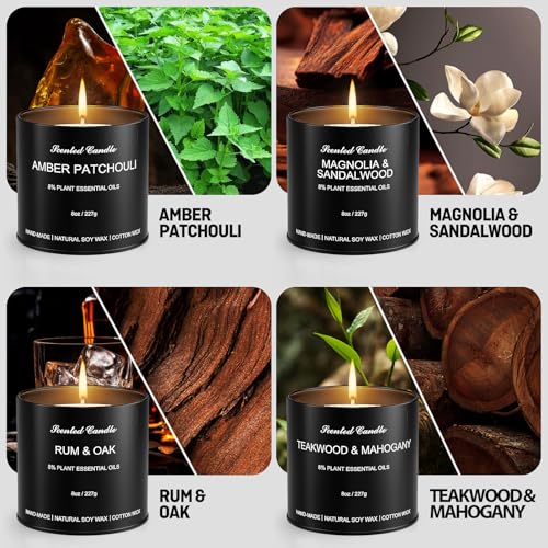 Men's Scented Candles Gift Set - 4 Pack Luxury Masculine Scented Candles for Men, 8oz Natural Soy Wax Candles with 8% Essential Oil, Long Lasting Aromatherapy Candles for Home Fragrance,Men,Him - size: Pack of 4