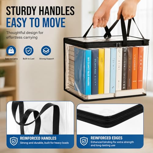 2 PCS Large Storage Transparent Box - Duty Space-180° Flip Cover Heavy, Saving Organizer for Books/Clothes/Documents (Black) - color: Black