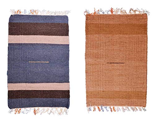 Purpledip Woollen Place Mats Rug: Meditation Prayer Floor Mats (Set of 2)