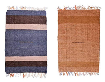 Purpledip Woollen Place Mats Rug: Meditation Prayer Floor Mats (Set of 2)