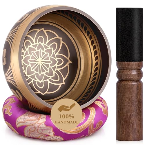 Tibetan Singing Bowls Set Authentic - Handmade in Nepal Sound Bowl for Yoga, Chakra, Meditation, Stress Relief Tool, Meditation Accessories and Unique Gifts for Women, Men - color: Pink, size: 4 inch
