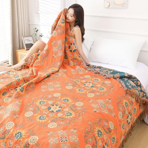 Boho Throw Blanket for Bed - 100% Pure Cotton Ultra Soft Rustic Quilt - Farmhouse Decor Bed Blankets, All Season Rustic Throw for Sofa Couch Chair(80''x 90'', Boho) - color: Boho Pattern 3, size: 80''x 90''