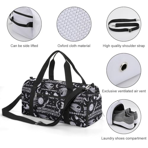 Skull Moon Sun Gothic Witch Board Seamless Black Large Capacity Portable Fitness Bag, Easy to Carry - color: skull moon sun Gothic Witch Board Seamless bl