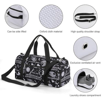 Skull Moon Sun Gothic Witch Board Seamless Black Large Capacity Portable Fitness Bag, Easy to Carry - color: skull moon sun Gothic Witch Board Seamless bl