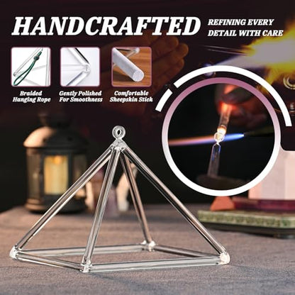 Crystal Meditation Pyramid 8 Inch Singing Bowls Crystal Musical Instrument Geometric Tripod Yoga Meditation Wind Chime Percussion Instrument With Percussion Stick
