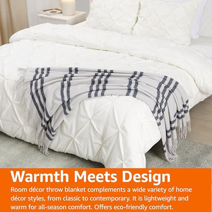 Amazon Basics Room Décor Throw Blanket, Lightweight and Cozy, Recycled Polyester, 50" x 60", Light Grey With Blue Stripes - color: Light Grey With Blue Stripes, style: Woven