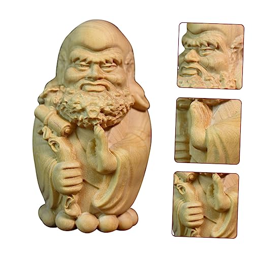 Zerodeko Hand-Carved Bodhidharma Wooden Statue Yellow Wood Decorative Ornament Meditation Home Decor for Zen Spaces Spiritual Tabletop Craft Unique