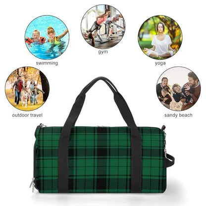 Scottish Tartan Plaid Green Large Capacity Portable Fitness Bag, Easy to Carry - color: Scottish Tartan Plaid Green