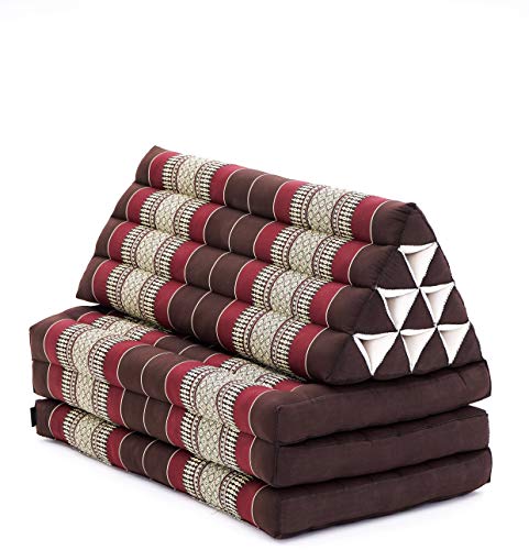 Leewadee 3-Fold Mat XXL with Triangle Cushion – Firm TV Pillow, Foldable Mattress with Cushion Made of Kapok, 67 x 31 inches, Brown Red - color: Sf19 - Red, Brown, size: 3 seating segments XL
