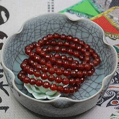 Amandastone Natural Gemstone 8mm Round Beads Stretch Bracelet 7 Inch - color: Faceted Red Agate