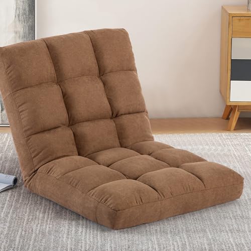 Floor Chair with Back Support Folding Chair with 6 Adjustable Position, Padded Sleeper Bed, Floor Gaming Chair, Meditation Chair, Gaming Floor Chairs for Adults (Country Rustic, Tan) - color: Tan